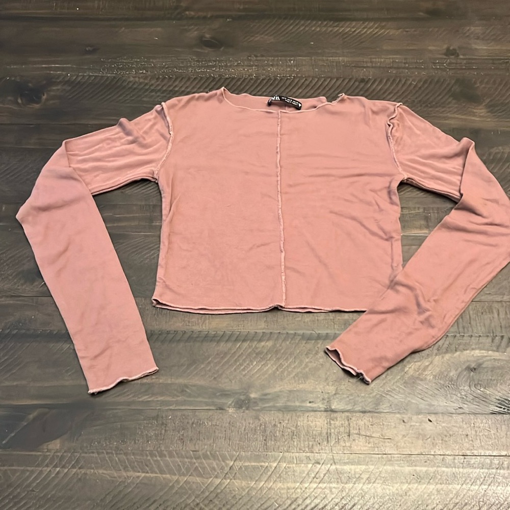 Zara | Brown Crop Top Long Sleeve Small
